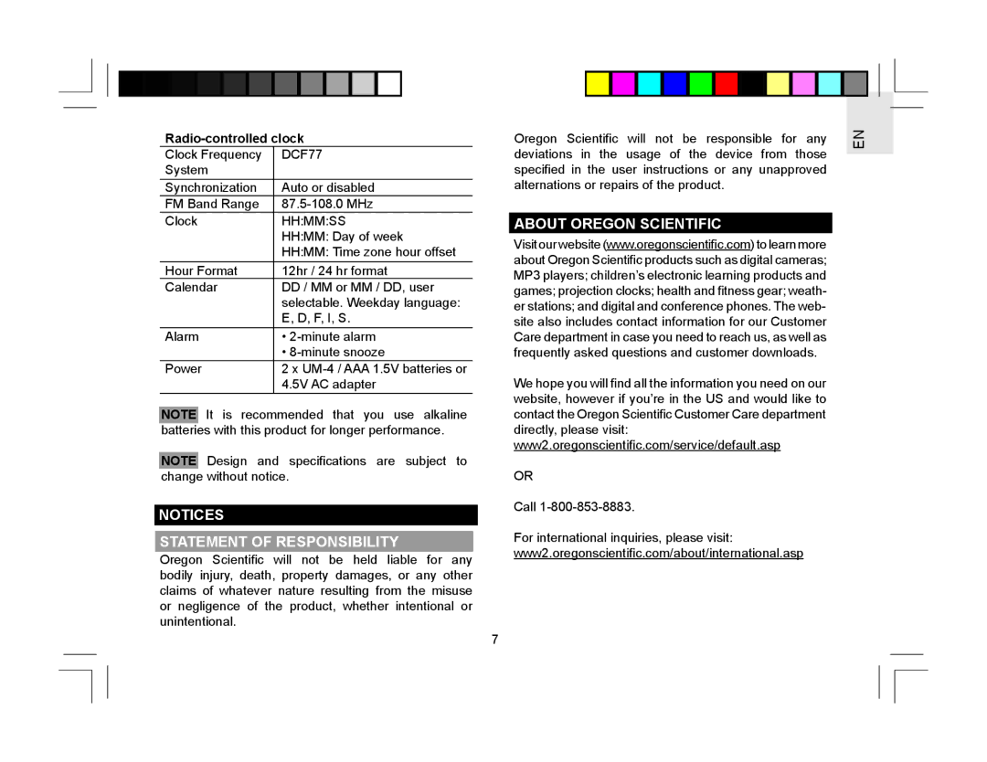 Oregon Scientific RRM310P user manual Statement of Responsibility, About Oregon Scientific, Radio-controlled clock 