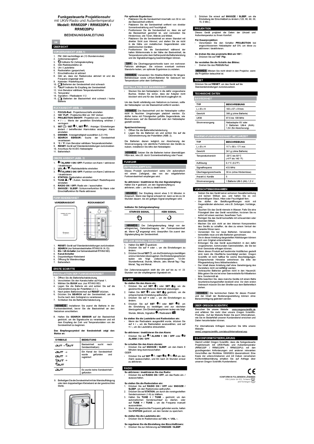 Oregon Scientific RRM320PU specifications Bedienungsanleitung 