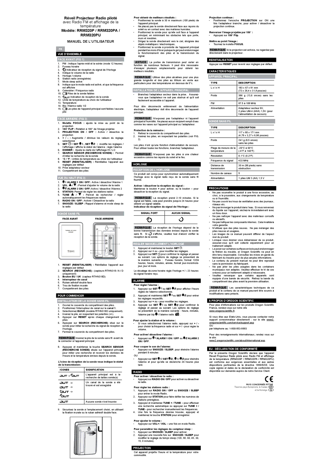 Oregon Scientific RRM320PU specifications Manuel DE L’UTILISATEUR 