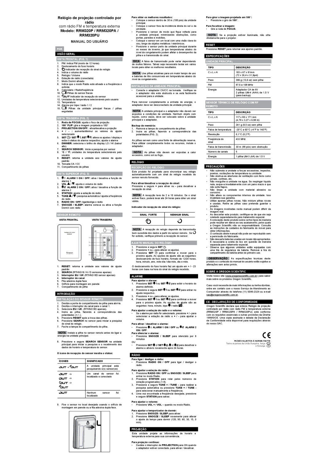 Oregon Scientific RRM320PU specifications Manual do Usuário 