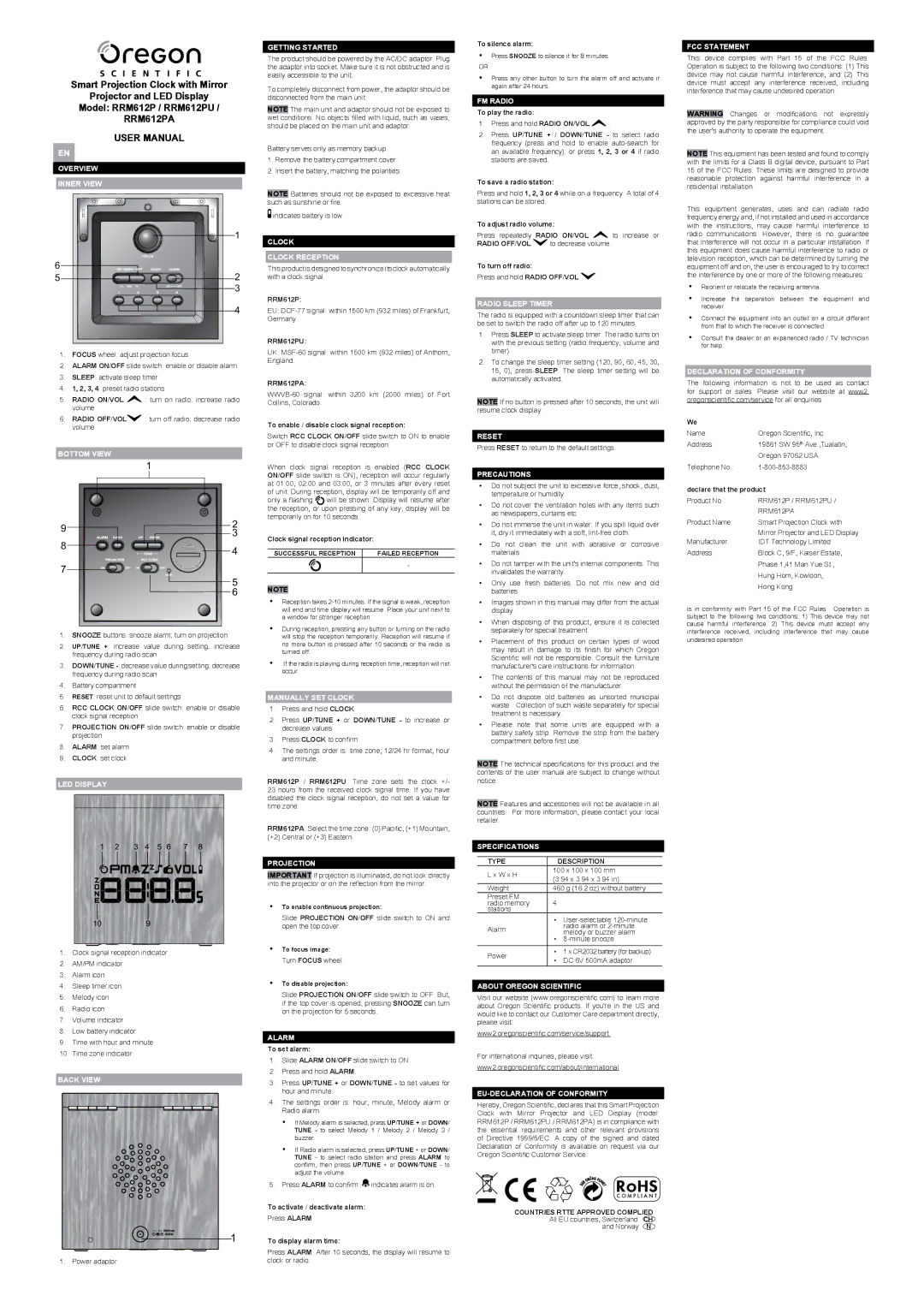 Oregon Scientific user manual RRM612PA 