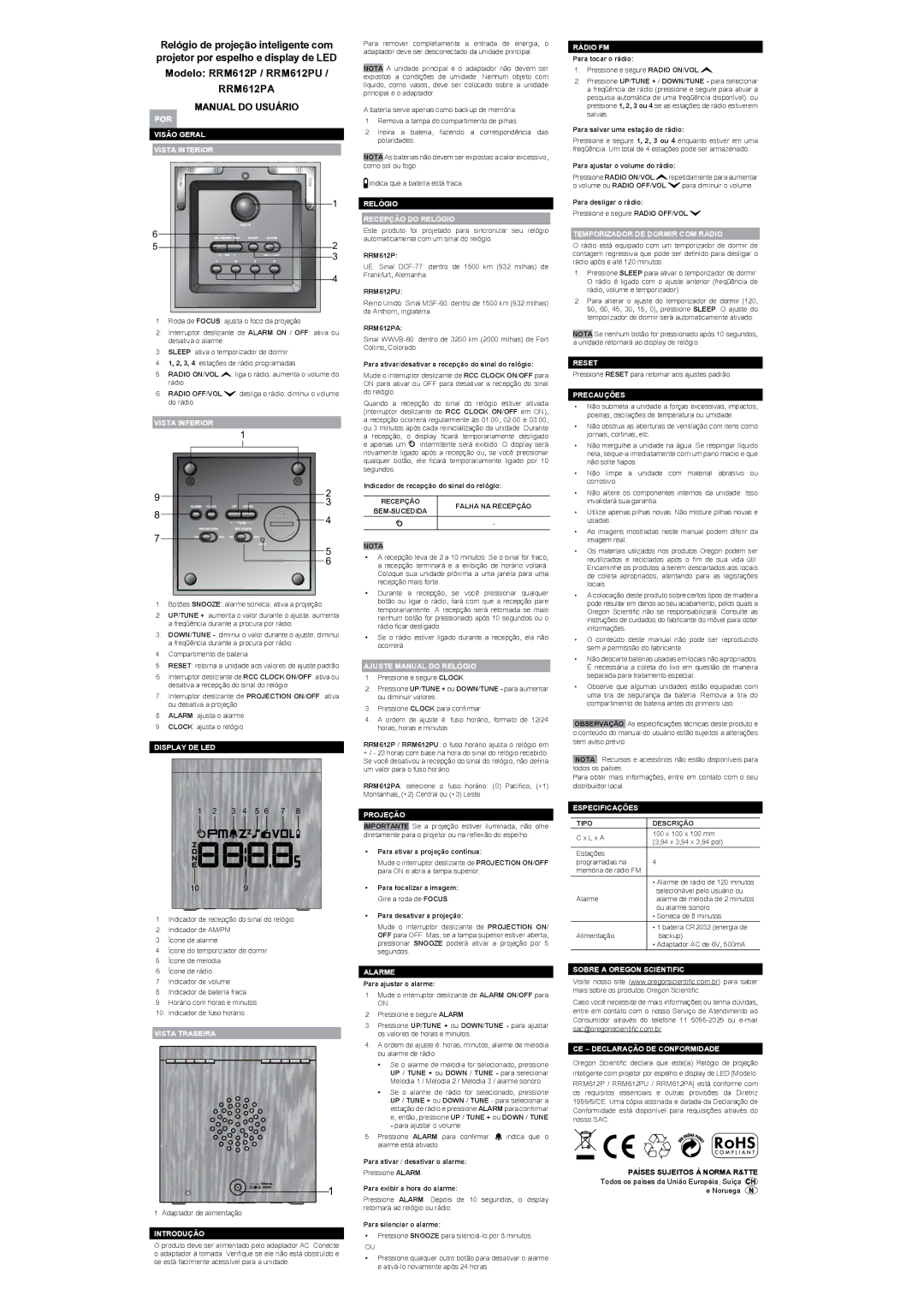 Oregon Scientific RRM612P user manual Manual do Usuário 