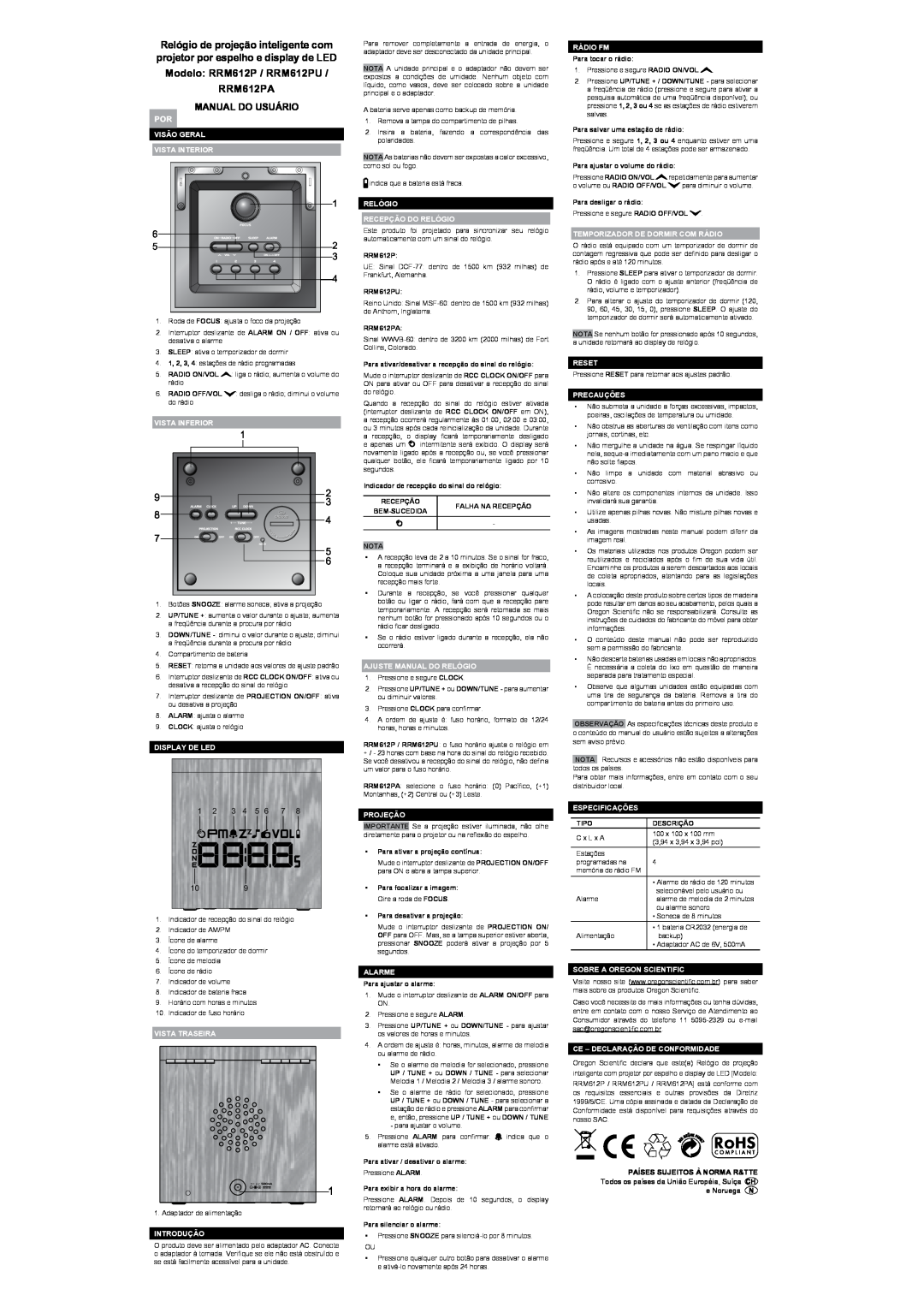 Oregon Scientific user manual Manual Do Usuário, Modelo RRM612P / RRM612PU RRM612PA 