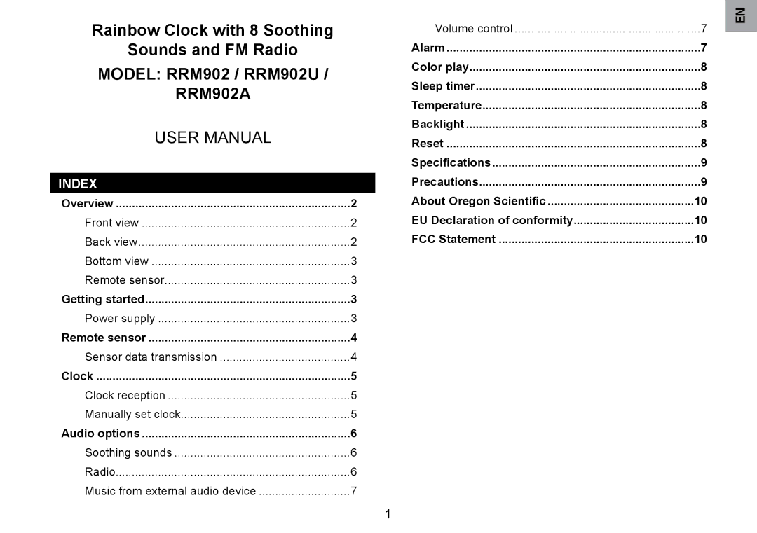 Oregon Scientific RRM902 user manual Index 