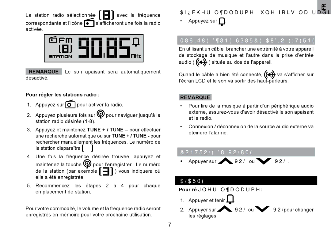 Oregon Scientific RRM902 user manual Musique D’UNE Source Audio Externe, Controle DU Volume, Alarme, Remarque 