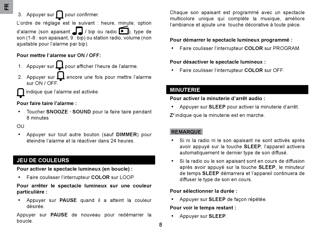 Oregon Scientific RRM902 user manual JEU DE Couleurs, Minuterie 