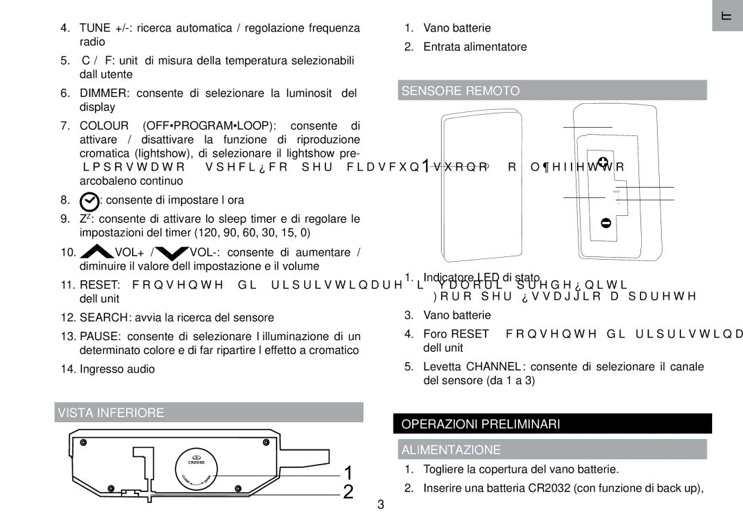 Oregon Scientific RRM902 user manual Vista Inferiore, Sensore Remoto, Operazioni Preliminari Alimentazione 