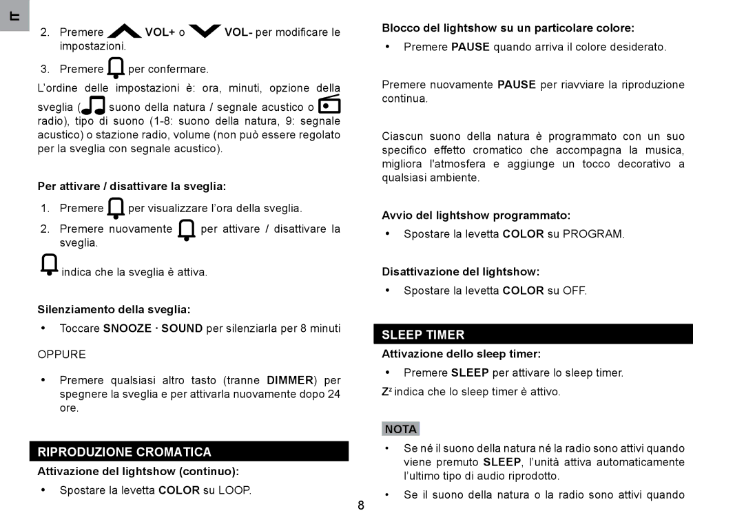 Oregon Scientific RRM902 user manual Riproduzione Cromatica 