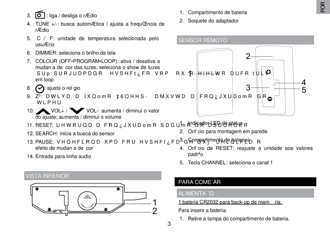 Oregon Scientific RRM902 user manual Vista Inferior, Para Começar Alimentação 