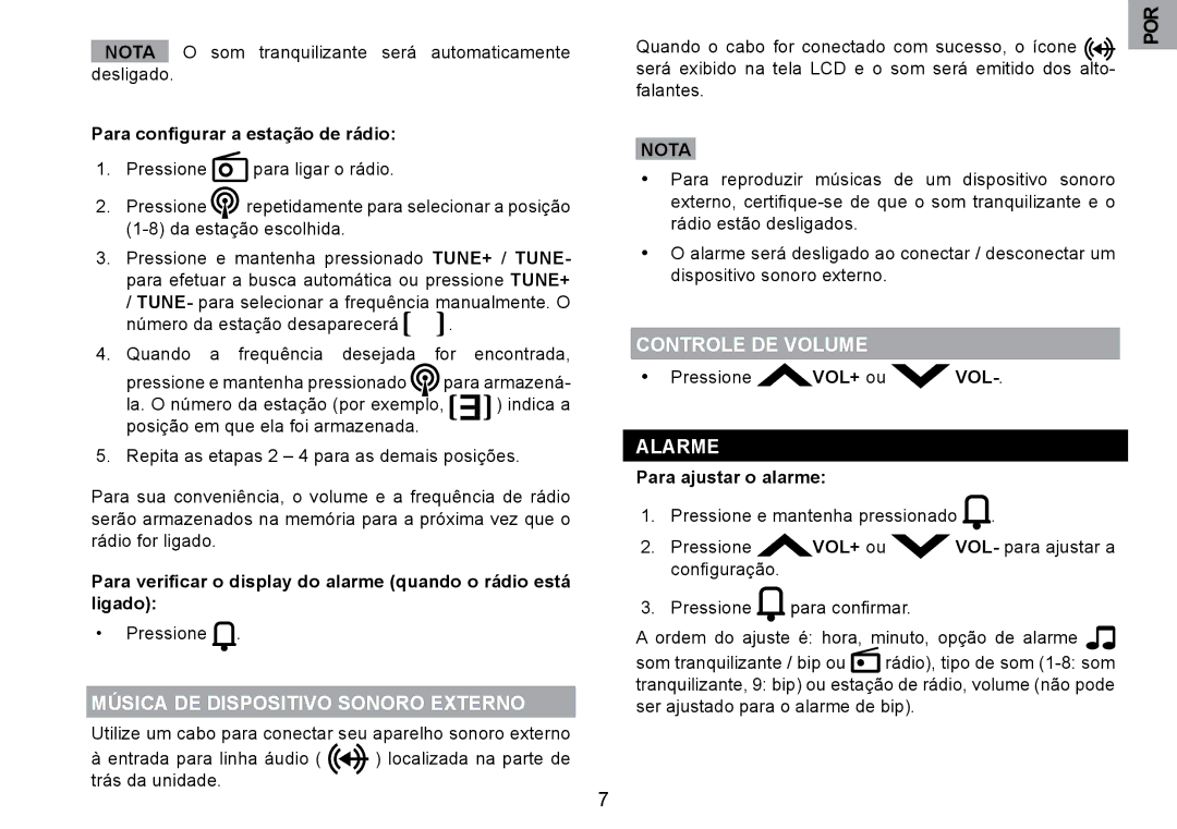 Oregon Scientific RRM902 Música DE Dispositivo Sonoro Externo, Controle DE Volume, Para conﬁgurar a estação de rádio 