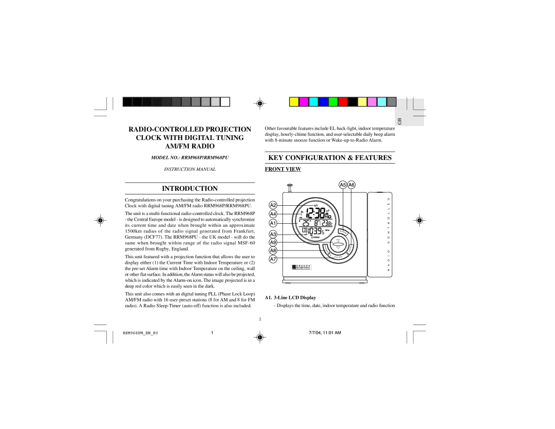 Oregon Scientific RRM968PU instruction manual Introduction, KEY Configuration & Features, Front View 