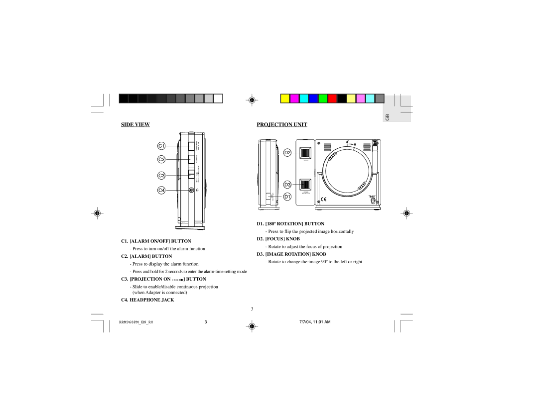 Oregon Scientific RRM968PU instruction manual Side View, Projection Unit 