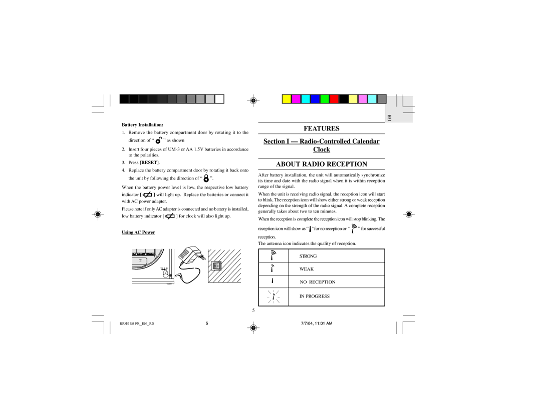 Oregon Scientific RRM968PU instruction manual Features, About Radio Reception 