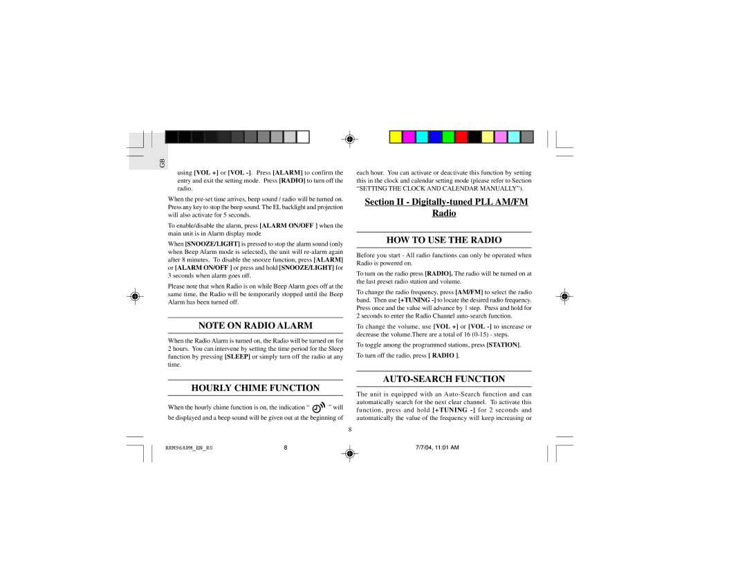 Oregon Scientific RRM968PU instruction manual HOW to USE the Radio, Hourly Chime Function, AUTO-SEARCH Function 