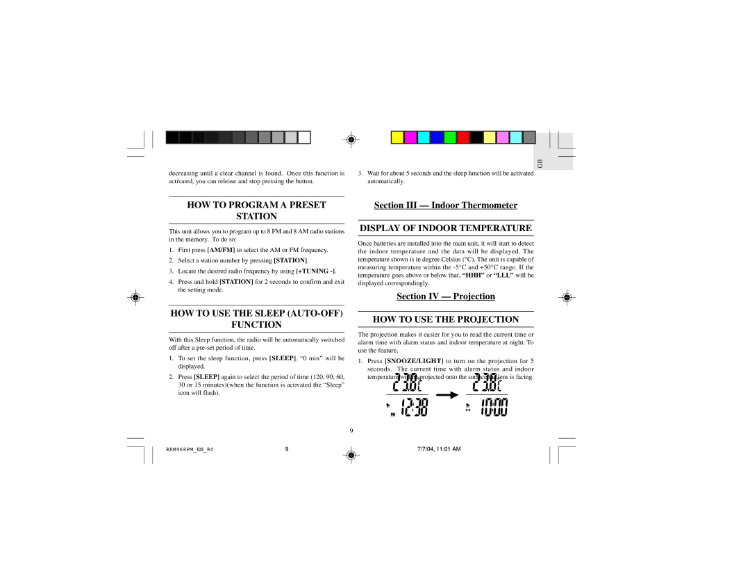 Oregon Scientific RRM968PU instruction manual HOW to Program a Preset Station, HOW to USE the Sleep AUTO-OFF Function 