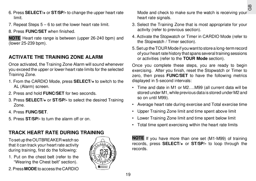 Oregon Scientific RX109 user manual Activate the Training Zone Alarm, Track Heart Rate During Training, Press FUNC/SET 