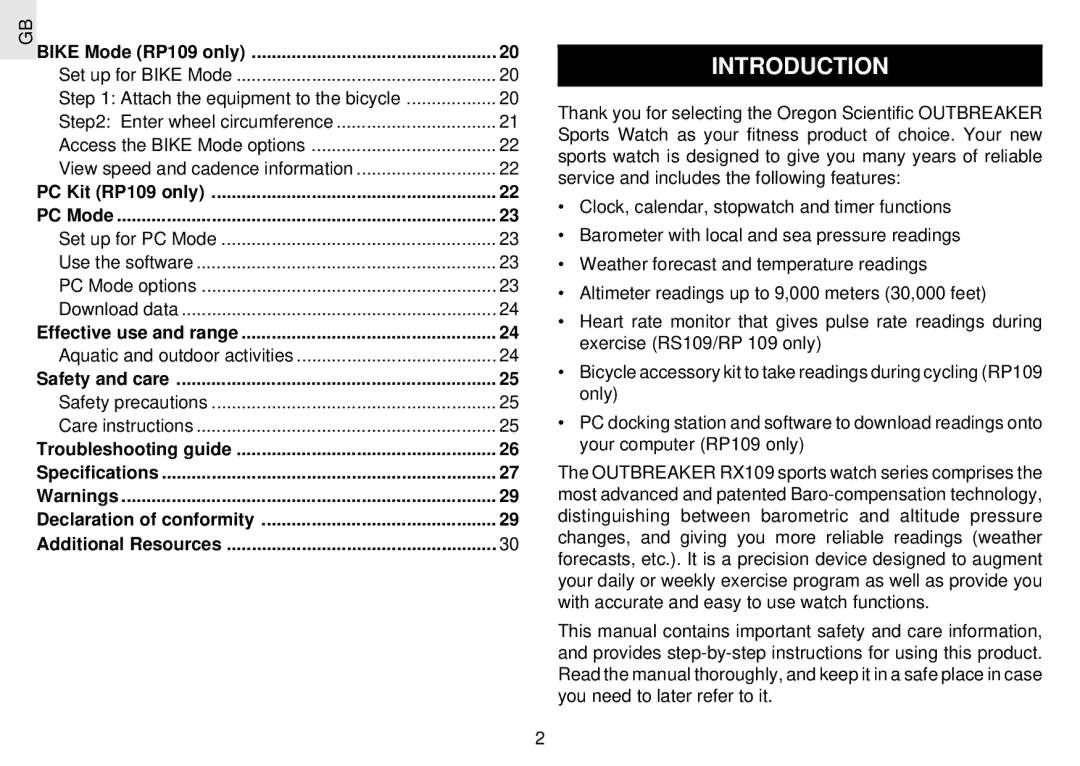 Oregon Scientific RX109 user manual Introduction, View speed and cadence information 