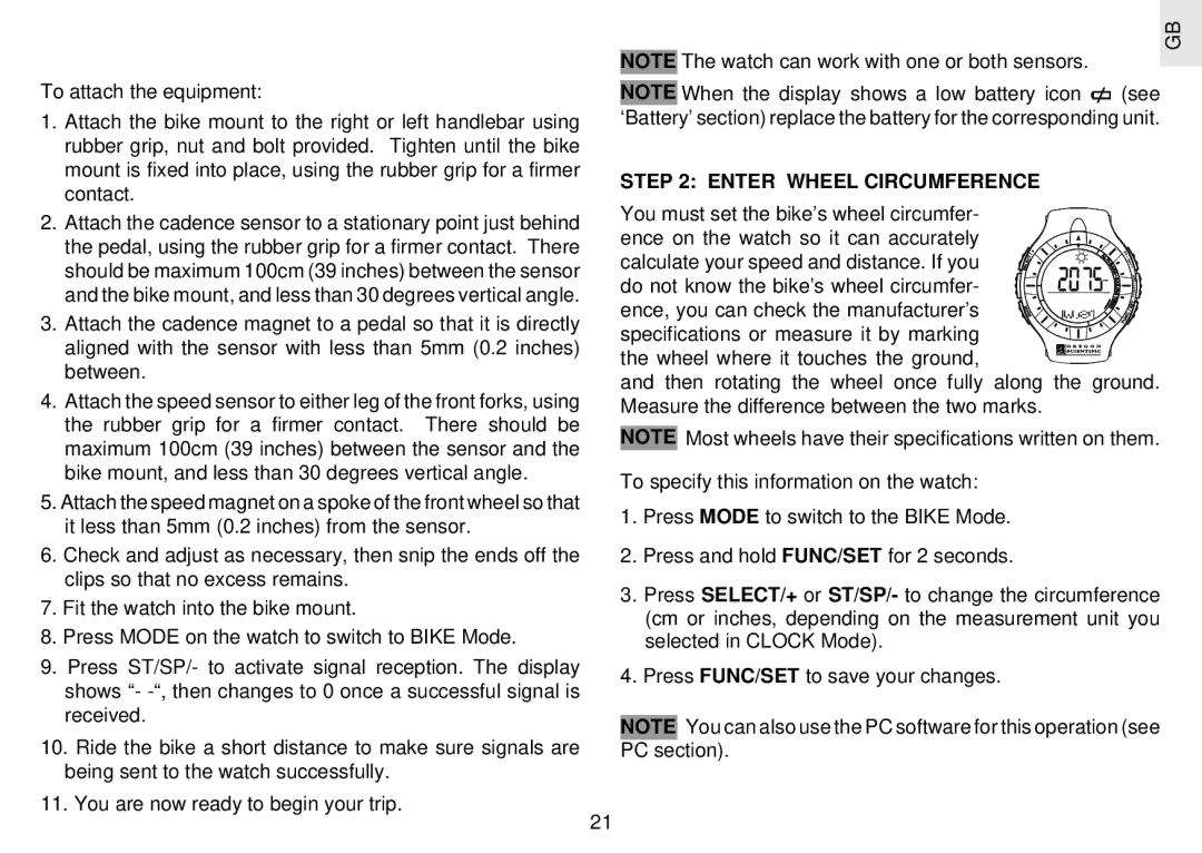 Oregon Scientific RX109 user manual Enter Wheel Circumference 