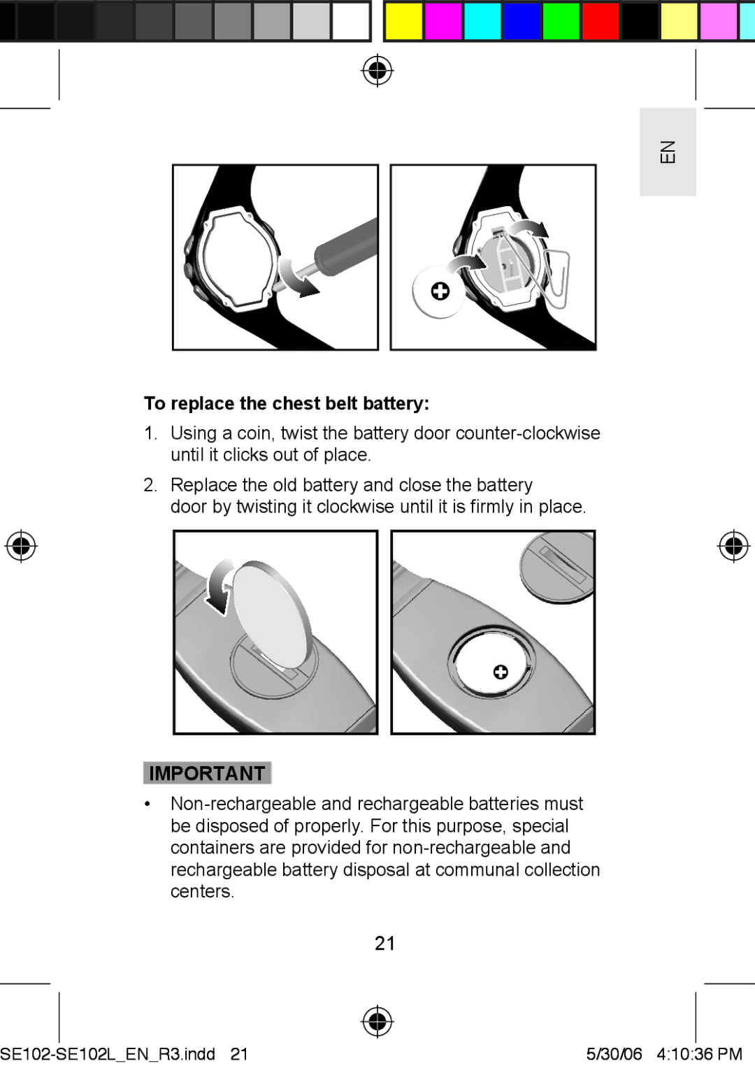 Oregon Scientific SE102L user manual To replace the chest belt battery 