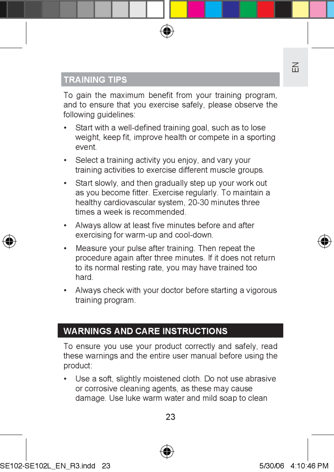 Oregon Scientific SE102L user manual Training Tips 