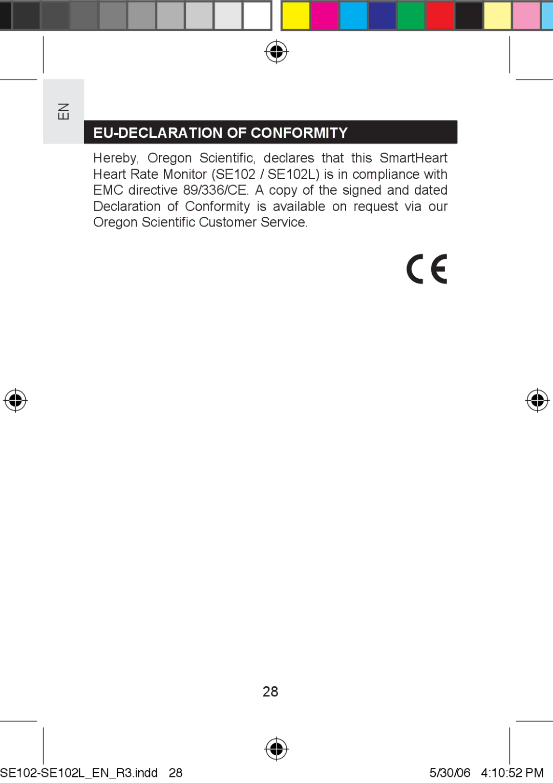 Oregon Scientific SE102L user manual EU-DECLARATION of Conformity 