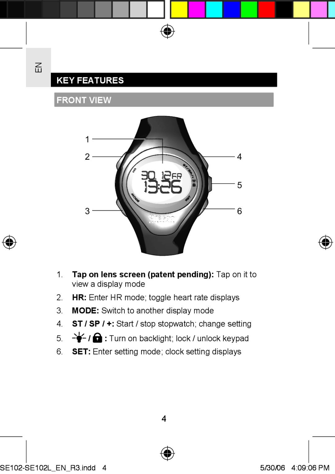 Oregon Scientific SE102L user manual KEY Features Front View 