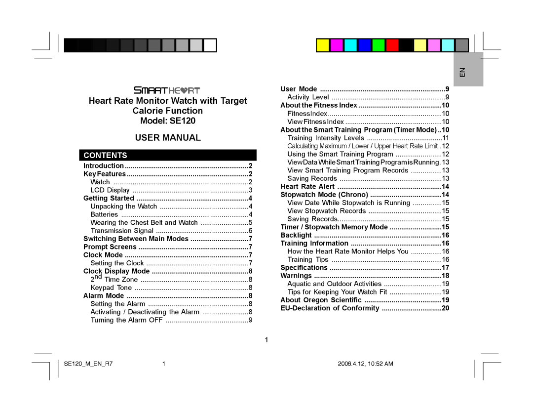 Oregon Scientific SE120 user manual Contents 