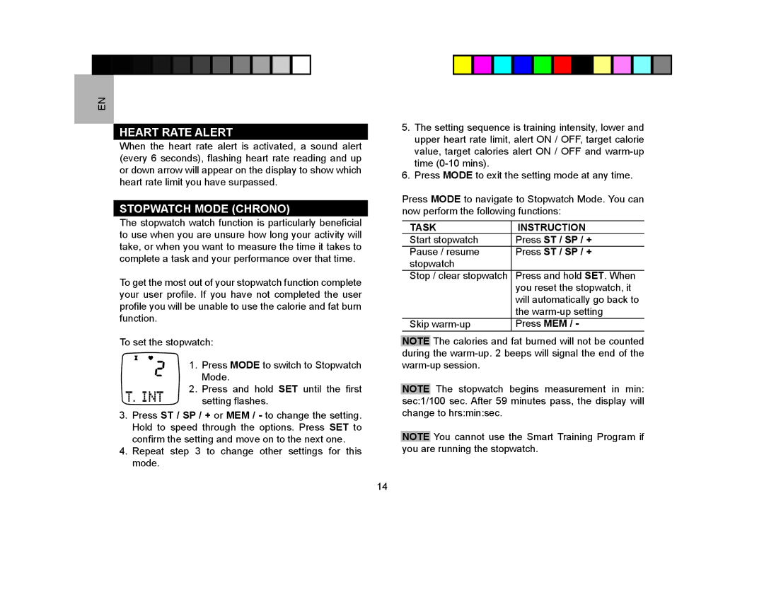 Oregon Scientific SE120 user manual Heart Rate Alert, Stopwatch Mode Chrono 