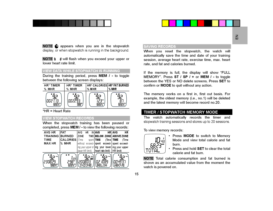 Oregon Scientific SE120 user manual Timer / Stopwatch Memory Mode, View Stopwatch Records 