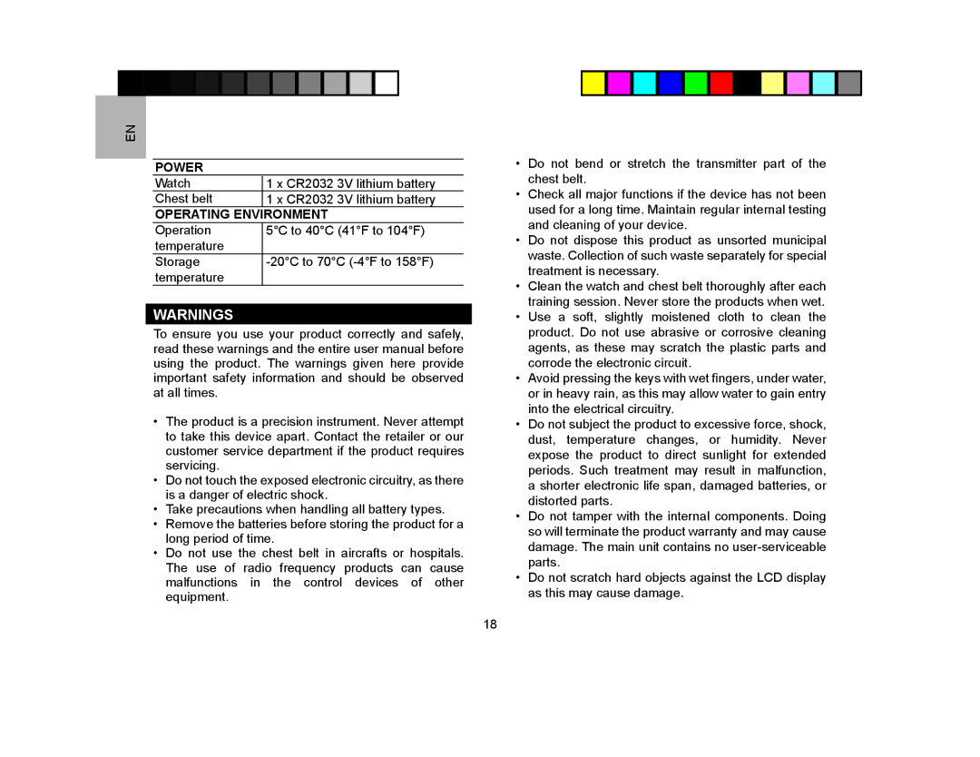 Oregon Scientific SE120 user manual Power, Operating Environment 