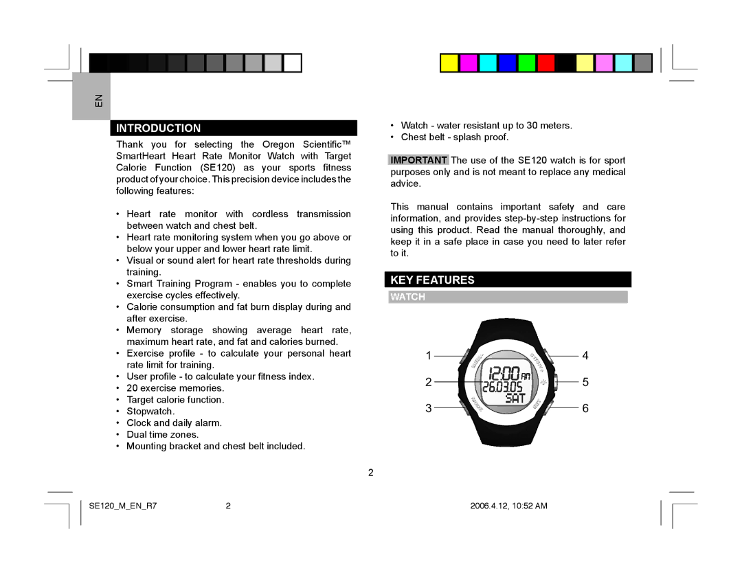 Oregon Scientific SE120 user manual Introduction, KEY Features, Watch 