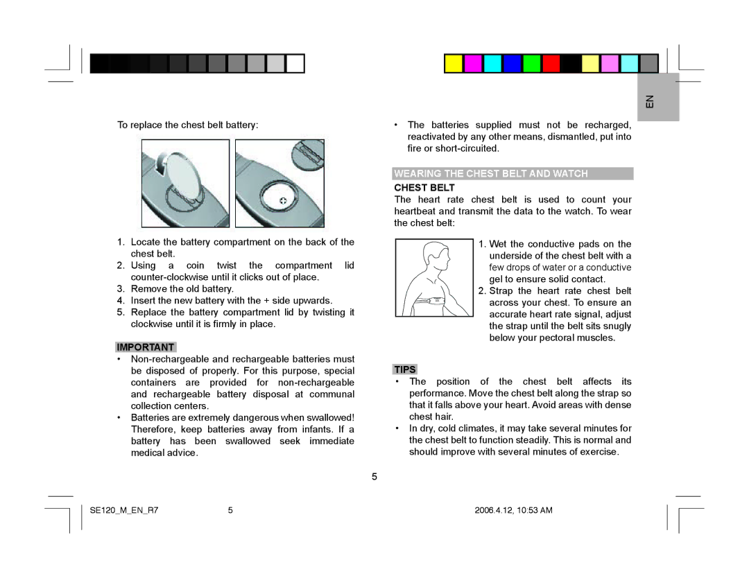 Oregon Scientific SE120 user manual Wearing the Chest Belt and Watch, Tips 