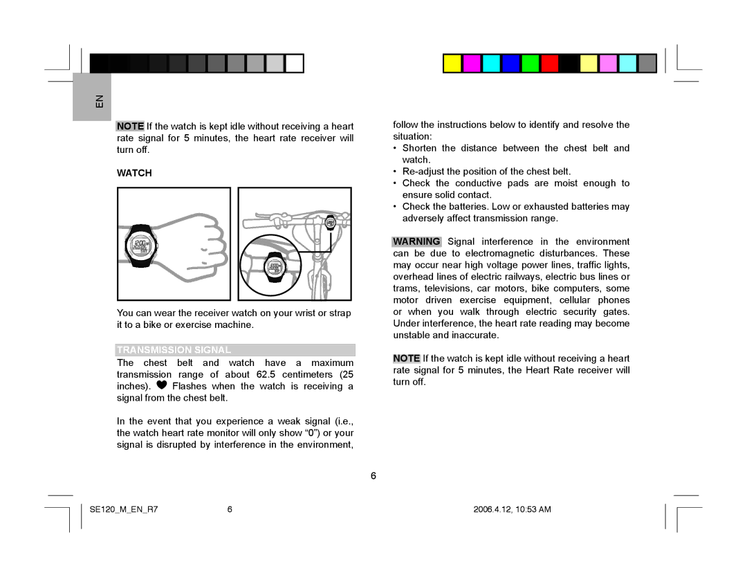 Oregon Scientific SE120 user manual Watch, Transmission Signal 