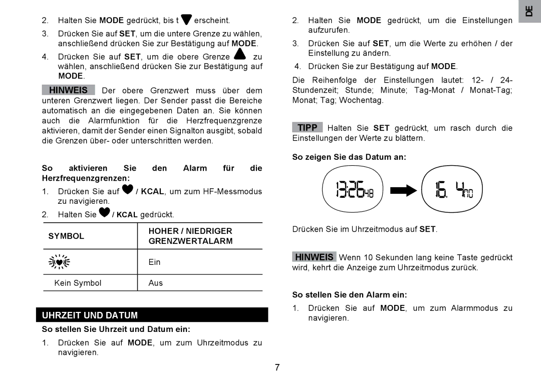 Oregon Scientific SE122 user manual Uhrzeit UND Datum 