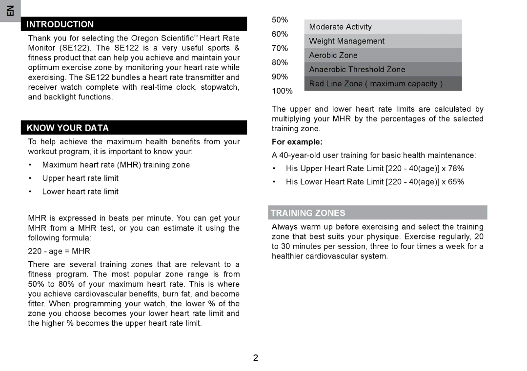 Oregon Scientific SE122 user manual Introduction, Know Your Data, Training Zones, For example 