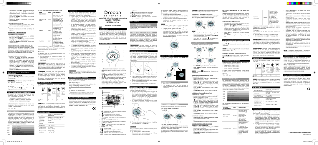 Oregon Scientific SE138 Para Empezar Para Poner EN Marcha EL Reloj, Introducción, Configurar Hora Y Datos DEL Usuario 