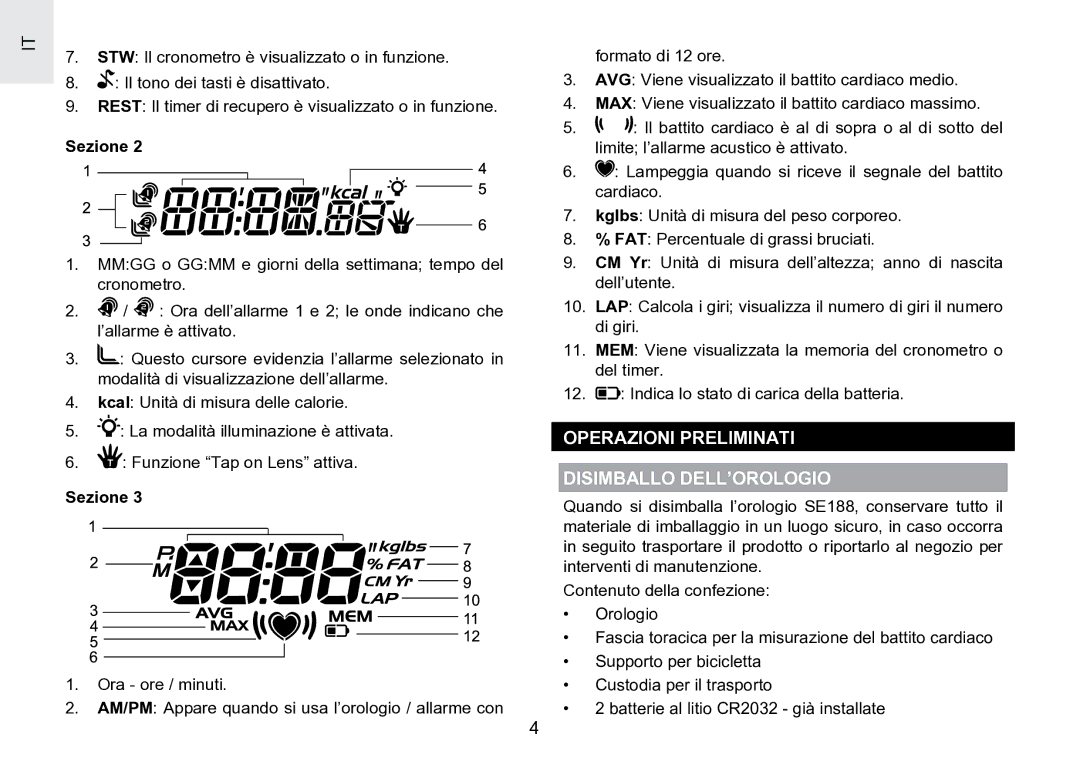 Oregon Scientific SE188 user manual Operazioni Preliminati Disimballo DELL’OROLOGIO 