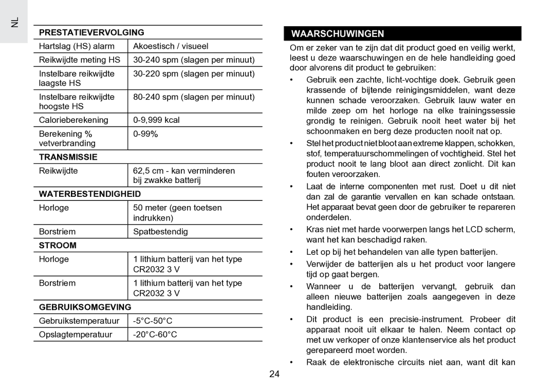 Oregon Scientific SE188 user manual Waarschuwingen 