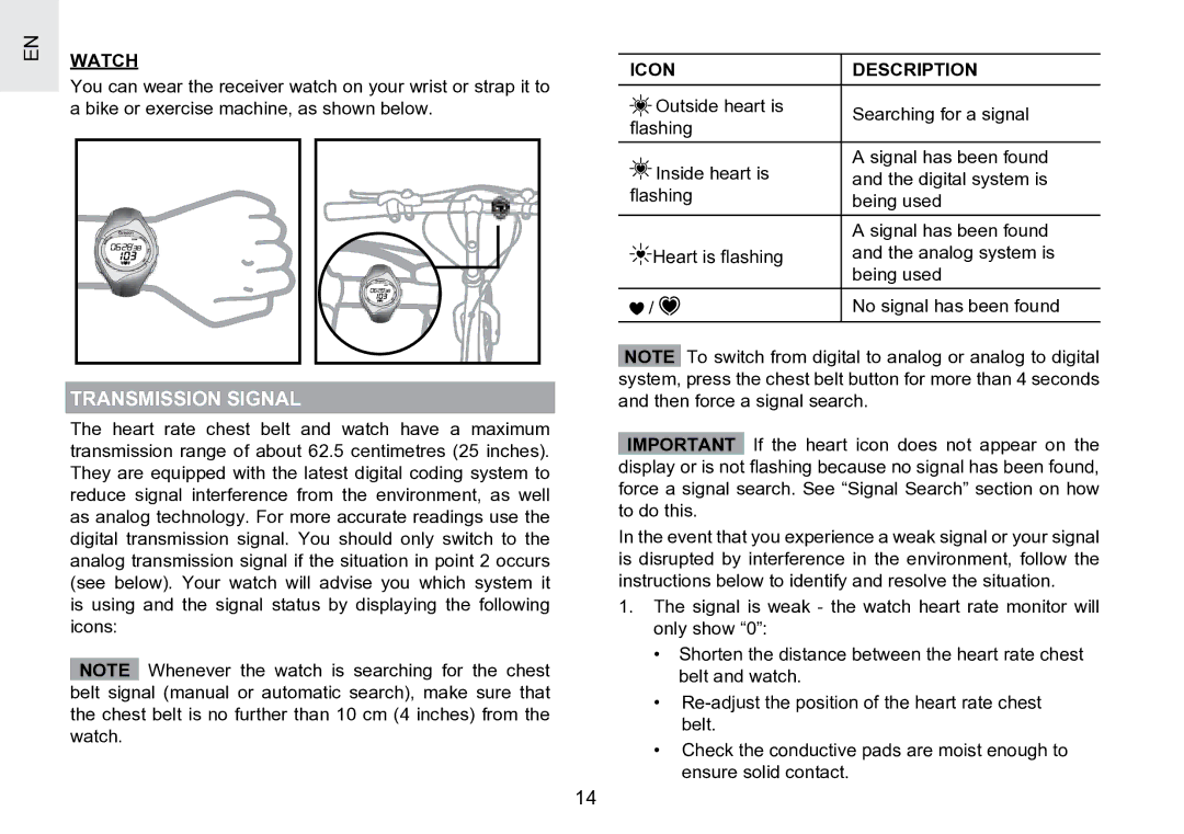 Oregon Scientific SE188 user manual Transmission Signal, Watch 