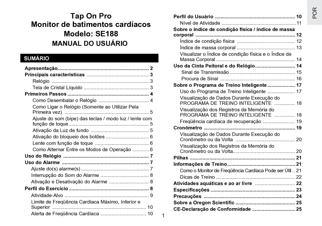 Oregon Scientific SE188 user manual Sumário 