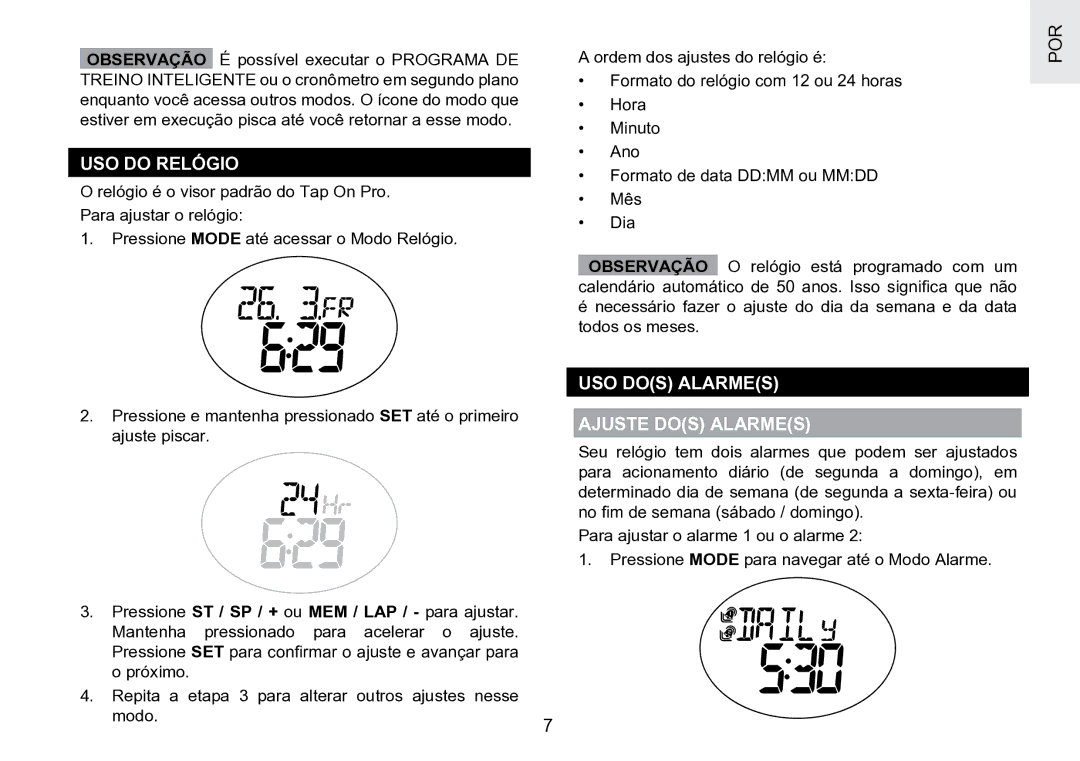 Oregon Scientific SE188 user manual USO do Relógio, USO DOS Alarmes Ajuste DOS Alarmes 