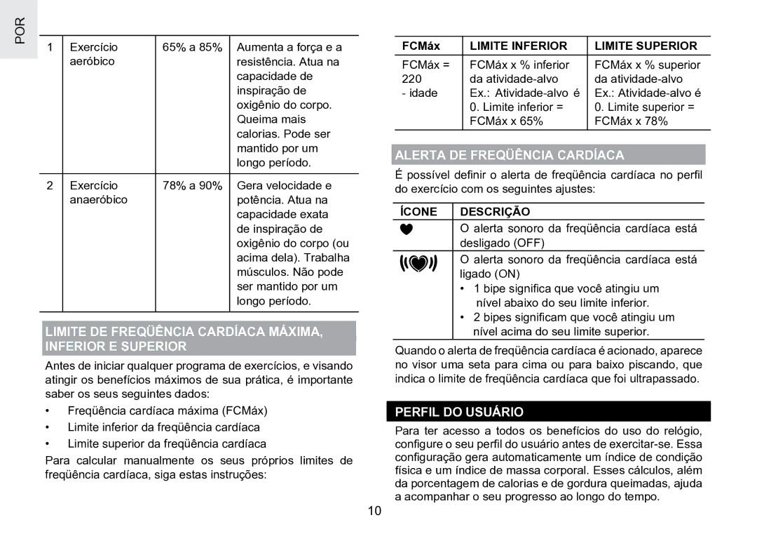 Oregon Scientific SE188 user manual Limite DE Freqüência Cardíaca Máxima Inferior E Superior, Alerta DE Freqüência Cardíaca 