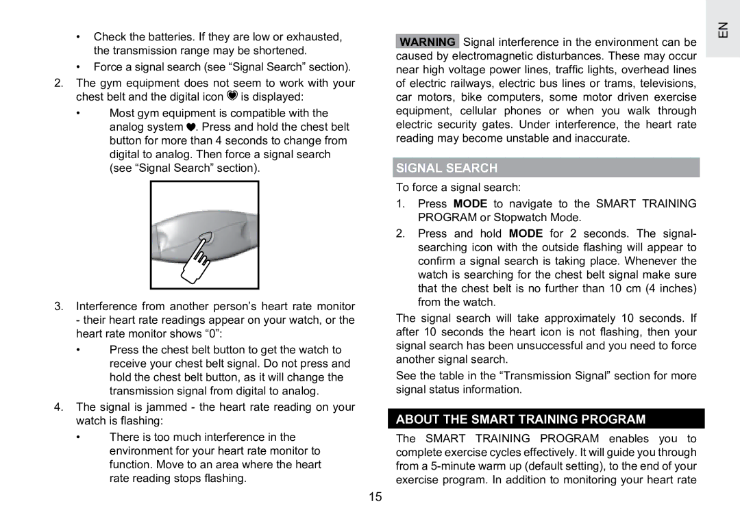 Oregon Scientific SE188 user manual Signal Search, About the Smart Training Program 