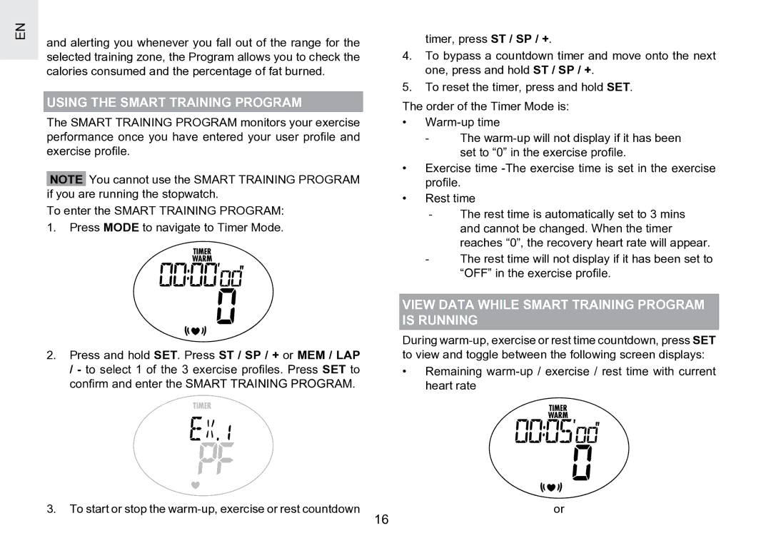 Oregon Scientific SE188 user manual Using the Smart Training Program, View Data While Smart Training Program Is Running 