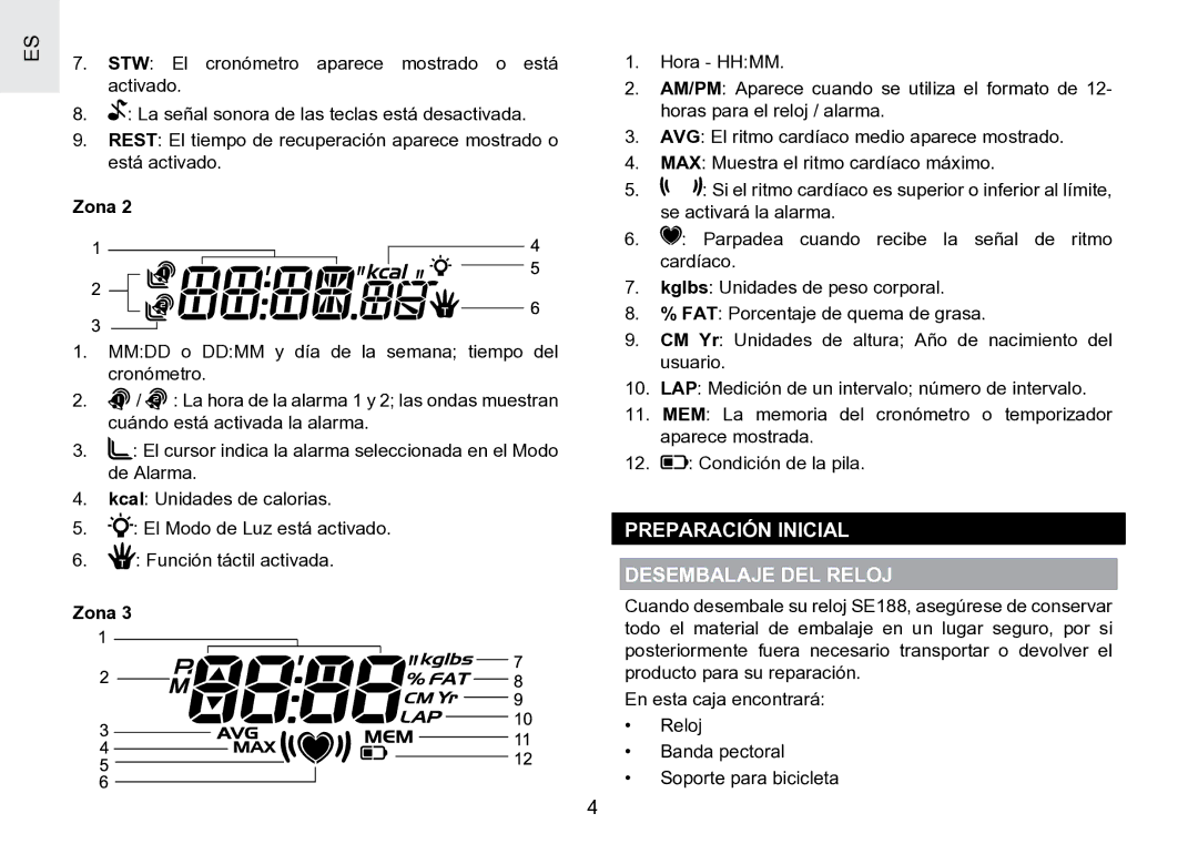 Oregon Scientific SE188 user manual Preparación Inicial Desembalaje DEL Reloj 