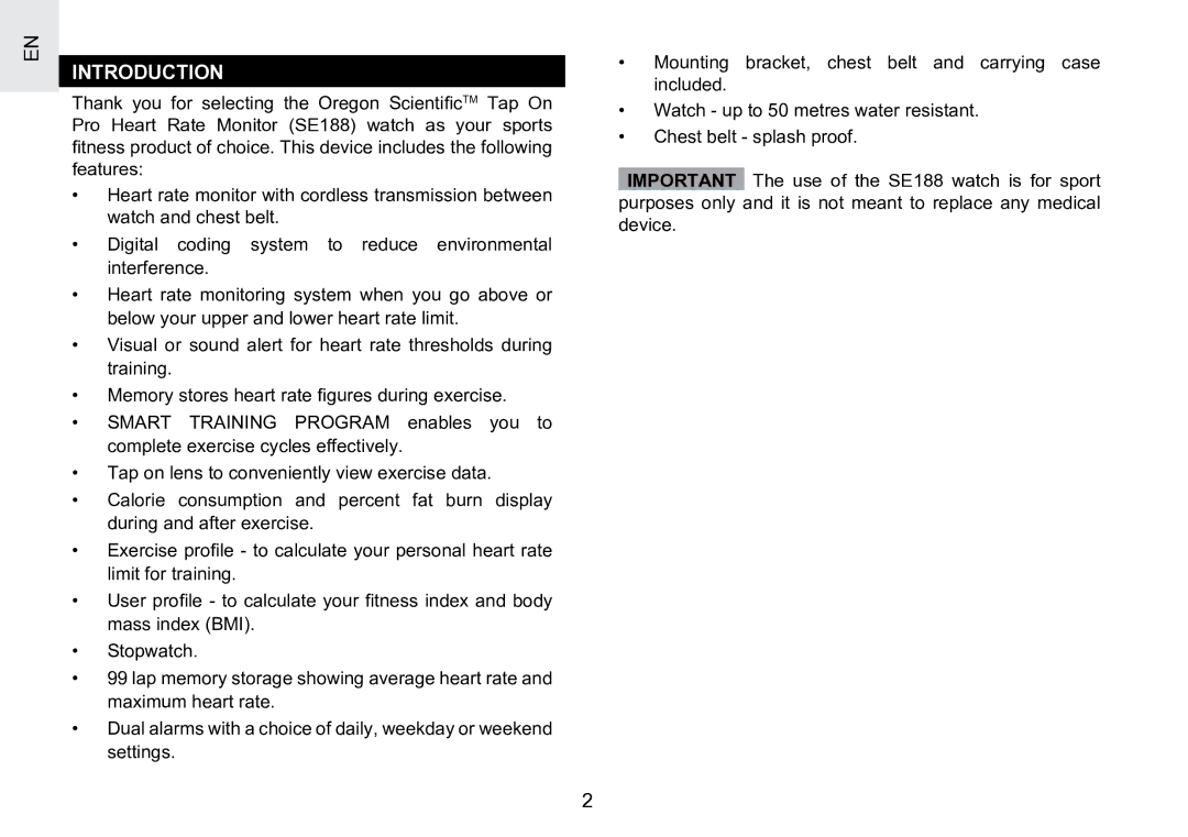 Oregon Scientific SE188 user manual Introduction 