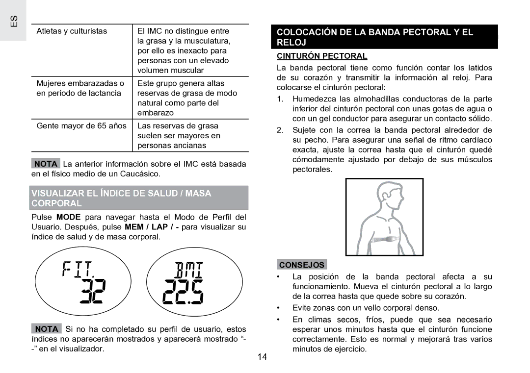 Oregon Scientific SE188 Visualizar EL Índice DE Salud / Masa Corporal, Colocación DE LA Banda Pectoral Y EL Reloj 