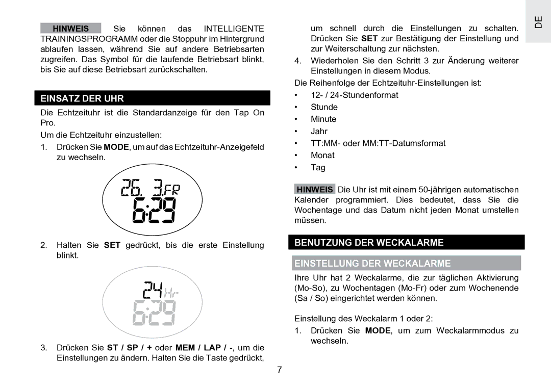 Oregon Scientific SE188 user manual Einsatz DER UHR, Benutzung DER Weckalarme Einstellung DER Weckalarme 