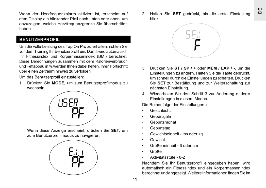 Oregon Scientific SE188 user manual Benutzerprofil 