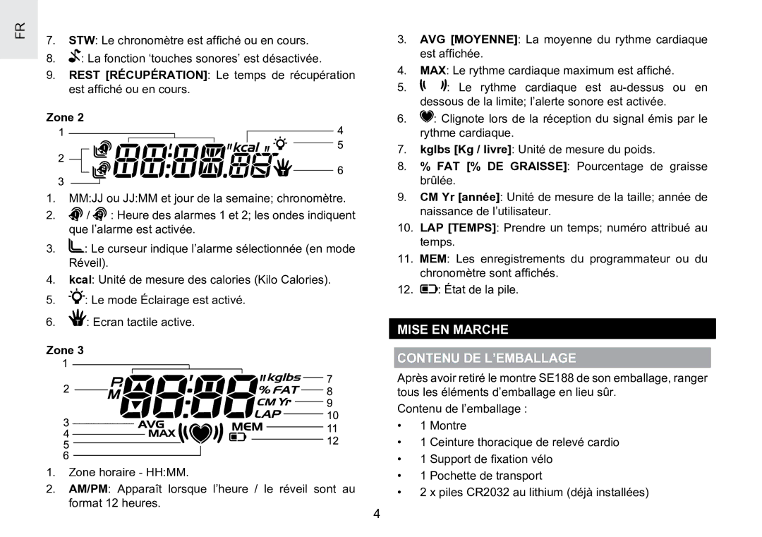 Oregon Scientific SE188 user manual Mise EN Marche Contenu DE L’EMBALLAGE 